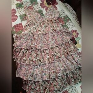 WET SEAL Womens Dress Junior Small FLORAL LAYER RUFFLE Sun Dress Spaghetti Strp